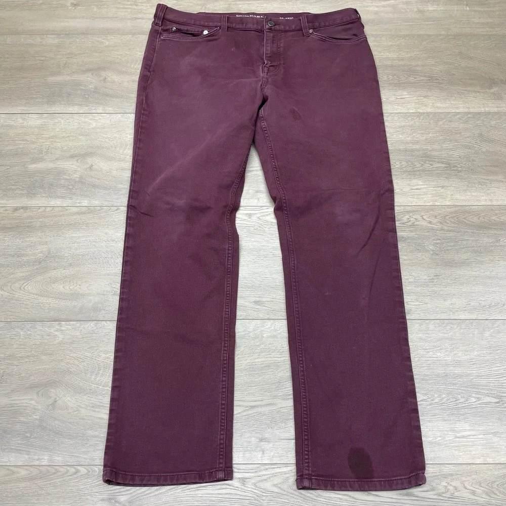 Banana Republic Slim Traveler Pants Mens 38x32 Blackberry Wine S/488420-15 FAIR